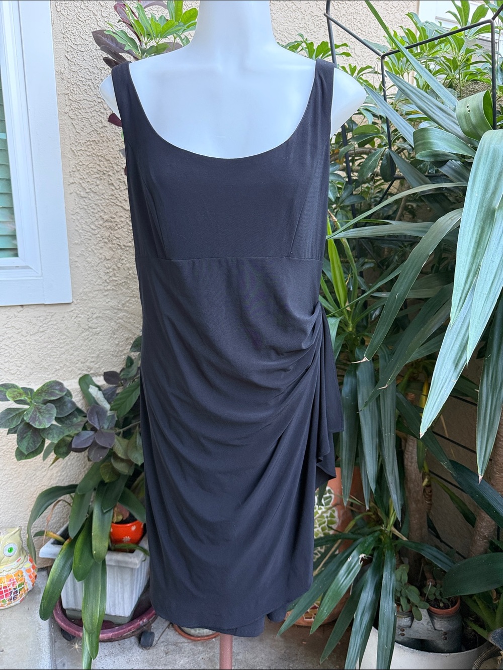 dressbarn Black Scoop-Neck Draped Sheath Dress